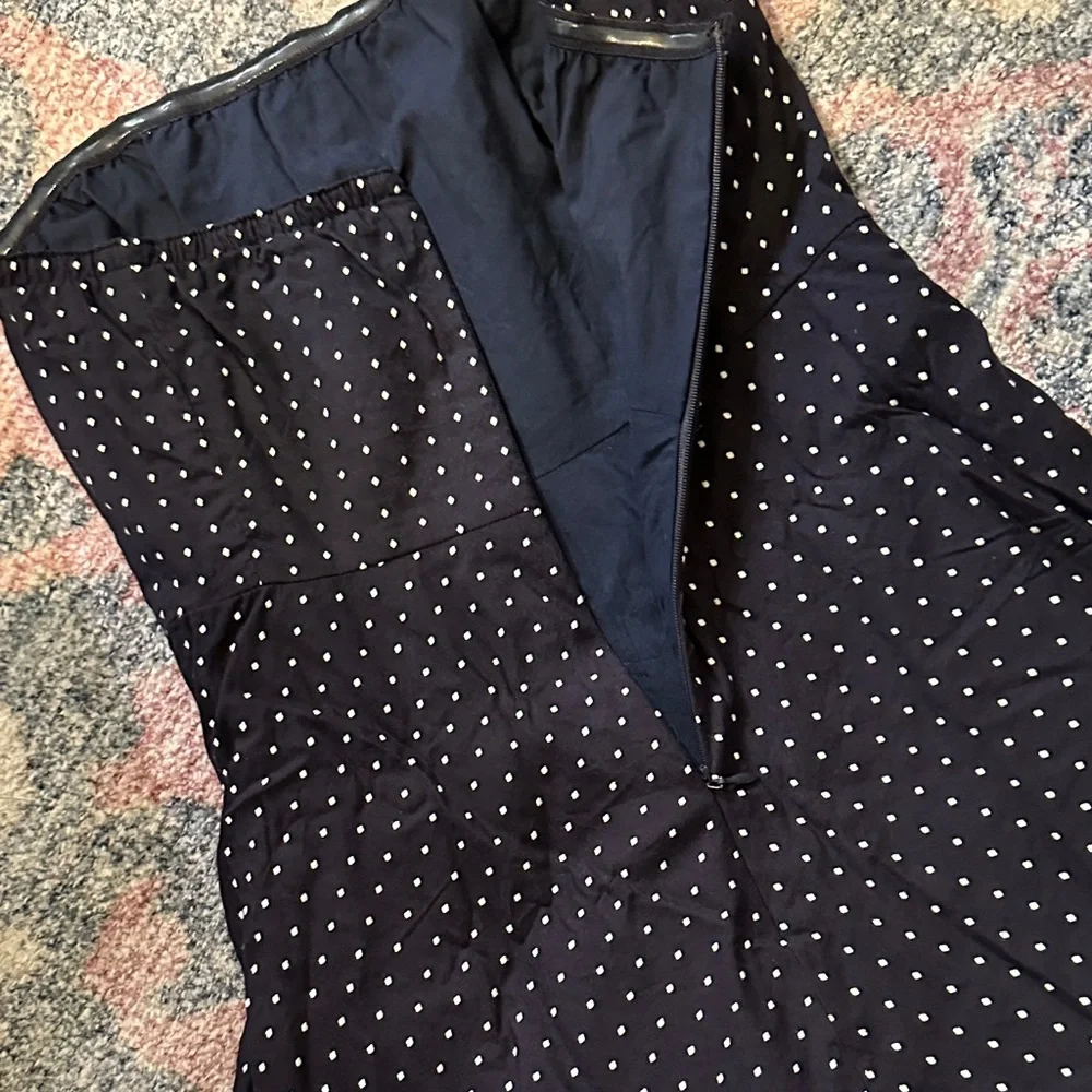 J. Crew Strapless Navy and White Swiss Dot Cotton Dress